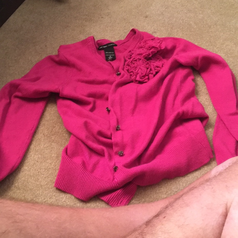 Pink floral button down sweater